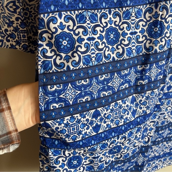 Land’s End Blue Tile Patterned Blue White Lightweight Dress M - Picture 5 of 9